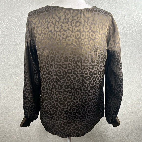 BCBGMaxAzria Cocoa Brown Silk Blend Leopard V-Neck Long Sleeve Top Size Small - Picture 6 of 9
